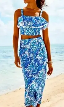 Lilly Pulitzer Gretna Linen 2 Pc Set Top Skirt in Baha Blue Size 6