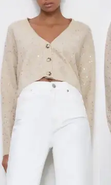 Zara sequin flowers cardigan sweater women’s size S‎