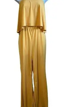 POLLY & ESTHER Strapless Draped Top Mustard Wide Leg Jumpsuit  NWOT Size XL