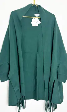 Sandro Celeste Fringed Open-front Cardigan One Size Green Oversized Quiet Luxury