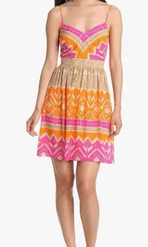 Trina Turk Gypsum Cut-Out Stretch‎ Silk Lined Mini Dress in Cactus Flower Size 6