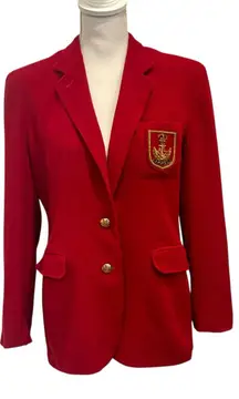 VTG 90s Ralph Lauren L-RL Green Tag Red Wool Crest Pantsuit Preppy Heritage Med.