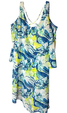 NY Collection Vibrant Blue and Lime Swim Cover-Up