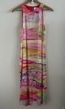 Anthropologie HD in Paris Watercolor 100% Silk Dress US 2