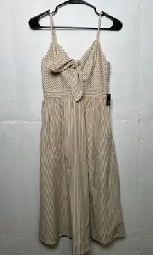 NEW Lulus Striped Midi Dress Size Small Tan White Front Knot
