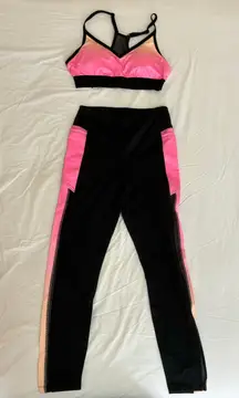 PINK - Victoria's Secret PINK Active - Victoria’s Secret Sports Bra and Leggings in Black with Pink and Orange Ombre