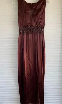 chocolate lace cut out long evening dress