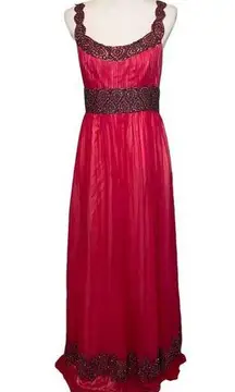 Adrianna Papell Beaded Silk Empire Waist Evening Formal Evening Gown Hot Pink 10