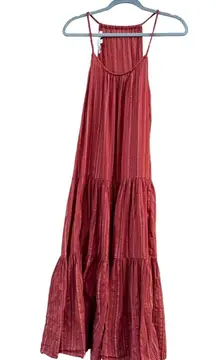 Frye x  Alyssa Tiered Maxi Dress Copper Metallic Stripe Medium
