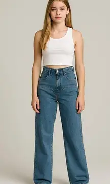 Prettylittlething Indigo Blue Western Detail Wide Leg Jeans Size 12