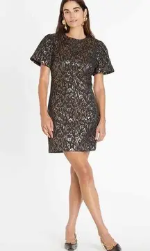 Tanya Taylor Black with Metallic Pattern Antonella A-Line Mini Dress Size 2 New