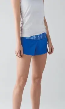 2016 Lululemon Speed Short 2.5” Pipe Dream Blue Tidal Trip Waistband Sz 6