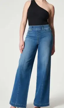 Spanx Women’s Seamed Front Wide Leg Pull On Stretch Jeans Vintage Indigo Size XL