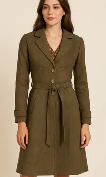 Salt & Pepper Herringbone Tweed Coat L Belted Floral Lining Vintage Boho Style