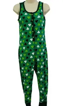 Snooze Button Shamrock Sleeveless One Piece Pajama Romper Small