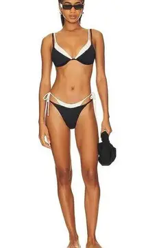 l*space Two Tone Underwire L* Seam-free Fused Zendaya Bikini Top Black Cream sz XL