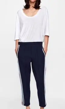 Zara High Waist Skinny Pants w/ Packet & Side Stripe Blue/Red Size S NEW