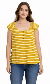 Old Navy Mustard Yellow Striped Cap Sleeve Top Size Small