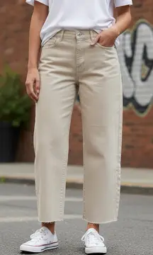 MANGO MNG Denim Rachel High Rise Loose Fit Crop Barrel Jeans - Beige US 12