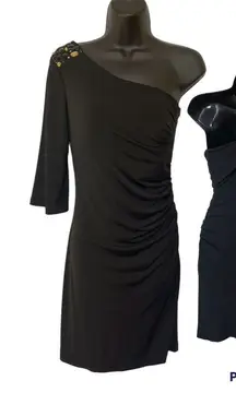 Sequin Hearts Single Shoulder Fitted Midi Dress