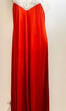 Vintage Rust Maxi Nightgown Slip Dress Lace Y2K 2000s Coquette Romantic Large