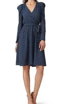 Slate & Willow | Long Puff Sleeve Surplice Mini Dress Floral Print Navy Medium