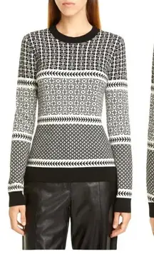 Jason Wu Sweater Womens Small Black Ivory Wool Knit Crew Neck Fair Isle Pullover