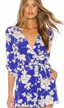 Yumi Kim Liz Silk Romper Tahiti Sunrise Royal Blue Floral Print Size‎ Medium