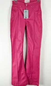 REVICE 100% Cotton Pink Venus Faux Leather High Rise Flare Pants, Size 27