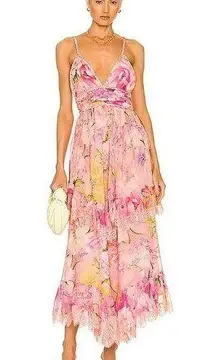 Rococo Sand x Revolve Leona Floral Low Back Maxi Dress in Peach/Pink Size M NWT
