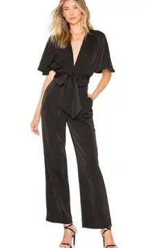 REVOLVE x Chrissy Teigen Elaine Plunge Neck Black Belted Jumpsuit Size Small