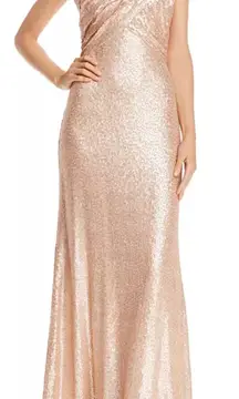 Tadashi Shoji Off-the-Shoulder Sequined Gown Champagne‎ Rose Gold Size XL