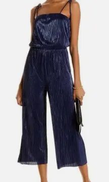 Aqua Navy Blue Croped Shine Jumpsuit Size S