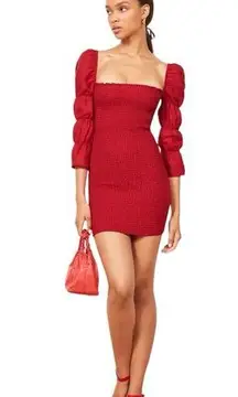 Reformation  Red Jacinta Linen Blend Bodycon Smocked Mini Dress Medium