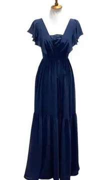 White By Vera Wang Ruffle Maxi Dress Navy Blue Size 2 Formal Party Wedding Guest