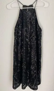 Sequins Black Sleeveless A Line Mini Dress Cocktail Shift Shimmer Size M