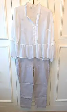 Set H&M ivory films sheer top & Old Navy khaki side zip chinos‎