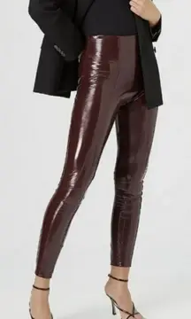 NWT Spanx Faux Patent Leather Leggings Pants in Ruby Red Brown Size Large