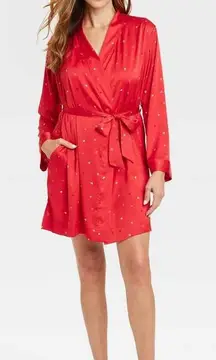 Stars Above Satin Red Ditsy Heart Print Silky Feel Sleep Robe XS Valentines Day