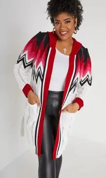 Ashley Stewart Women 22/24  Multicolor Zig Zag Open White Cardigan Lagenlook