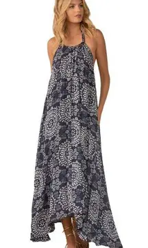 Elan Halter Maxi Dress Cover Up Mandala Blue Print Size OS