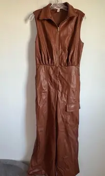 Anthropologie Hutch Faux-Leather Utility Jumpsuit Size: S
