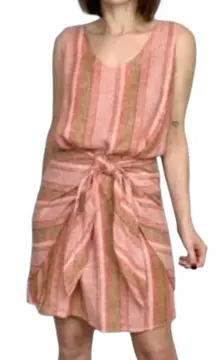 Anthropologie Drew womens striped wrap dress size large linen blend‎