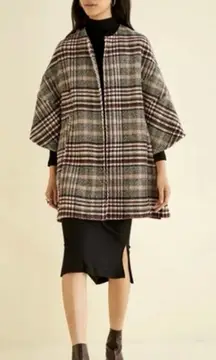 Anthropologie Eva Franco Plaid Wool Blend Kimono Coat Wrap Jacket xs/sm