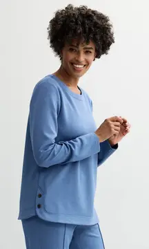 Women's Croft & Barrow Sweatshirt Size S Blue Button Detail Long Sleeve NWT