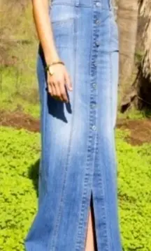 7 For All Mankind Denim Button Front Maxi Skirt Light‎ Wash Boho Gypsy Sz 29 NWT
