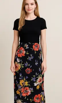 Vintage 100% Silk Floral Black Midi Wrap Skirt