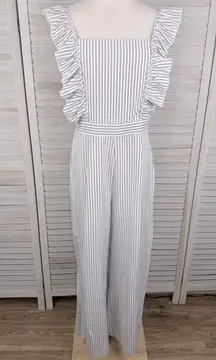 ALLIE ROSE Striped Sleeveless Ruffle Jumpsuit White/Black-Large