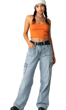 Vintage Gitano Baggy Cargo Jeans Size Size 18 (36") Skate Punk Denim 80s 90s