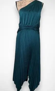 NWT Asymmetrical Pleated‎ One Shoulder Satin Teal  Dress | Medium